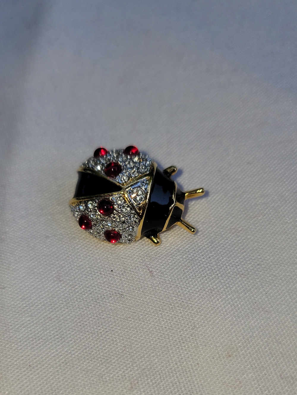 Vintage Joan Rivers Black Enamel and Red Crystal Ladybug Brooch
